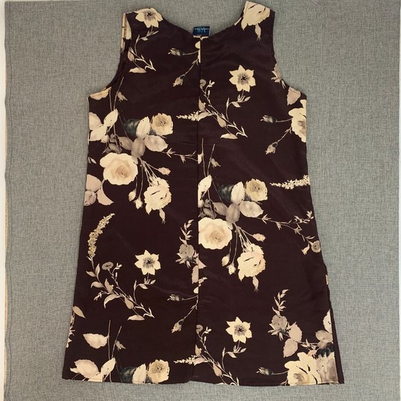 Vintage Studio Floral Shift Dress Brown & Cream Large 100% Polyester Lightweight - Picture 9 of 11